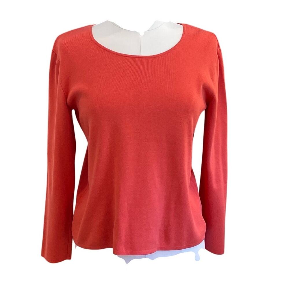 Chico's 1 Silk Blend Orange Long Sleeve Round Neck Sweater, Size M